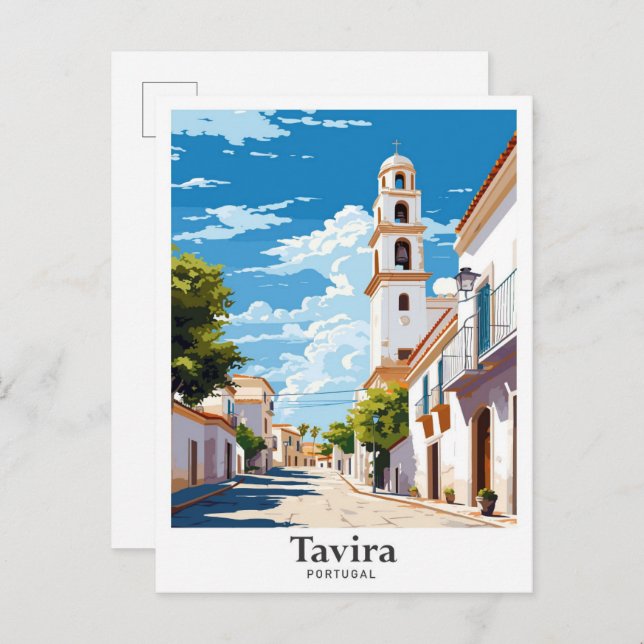 Tavira Portugal Art Vintage Reisevorführung Postkarte (Vorne/Hinten)