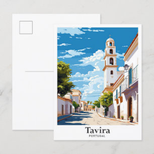 Tavira Portugal Kunst Vintage Reise Illustration Postkarte