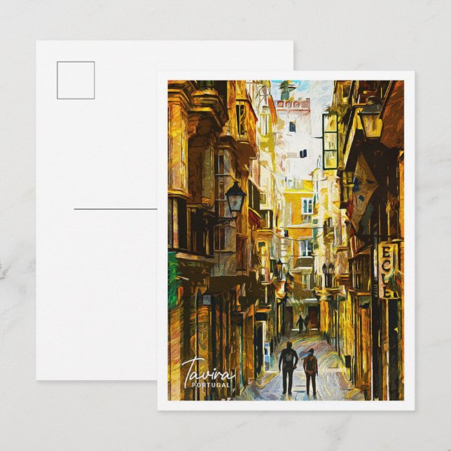 Tavira Portugal Schönes Öl Paint Landschaft Postkarte (Vorne/Hinten)