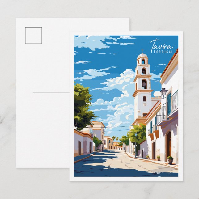 Tavira Portugal Vintage Reise Illustration Postkarte (Vorne/Hinten)