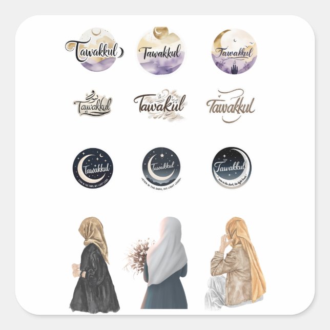 Tawakkul Islamisches Sticker-Set GlaubensInspirier Quadratischer Aufkleber (Vorderseite)