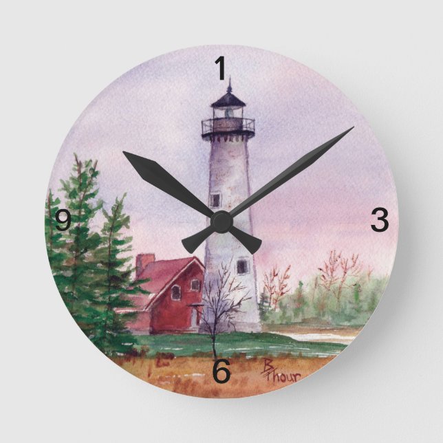 Tawas Point Lighthouse Wall Clock Runde Wanduhr (Vorderseite)