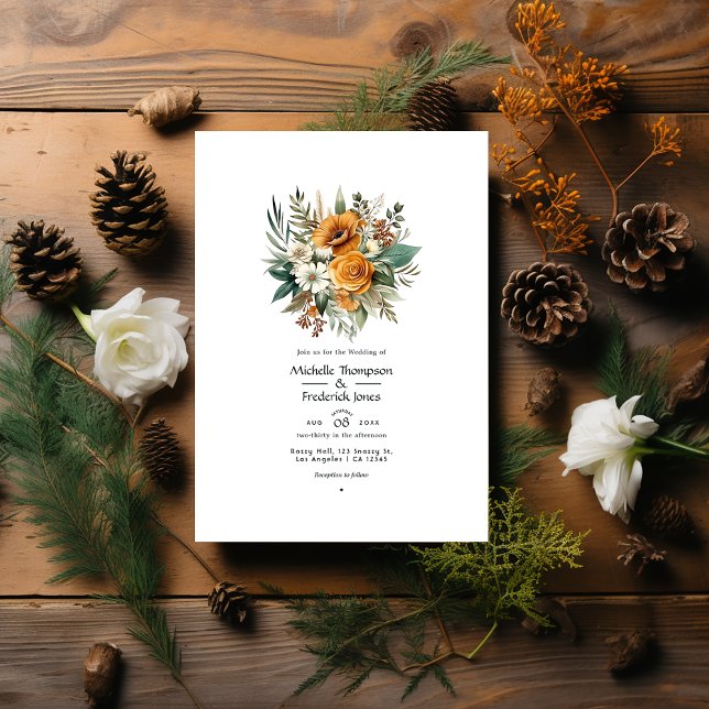 Tawny Brown und Pine Green Hochzeit im Herbst Einladung (Von Creator hochgeladen)