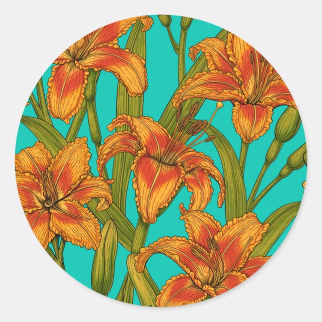 Tawny Dailily Blume Runder Aufkleber (Vorderseite)