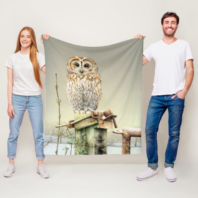 Tawny Owl im Schneevogel Wasserfarbe Fleecedecke (Beispiel)