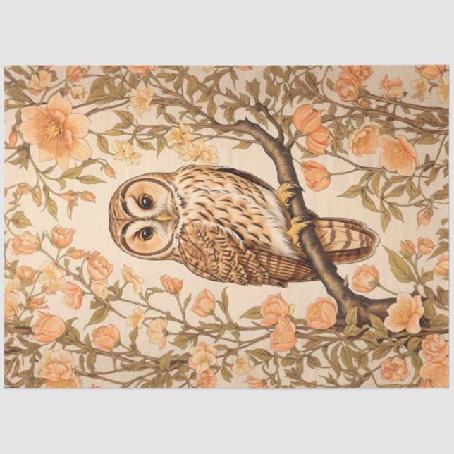 Tawny Owl Peach Blossoms William Morris Inspiriert Seidenpapier (Vorderseite)