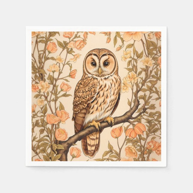 Tawny Owl Peach Blossoms William Morris Inspiriert Serviette (Vorderseite)