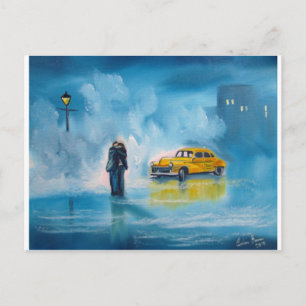 TAXI-CAB DES RAINY DAY COUPLE YELLOW POSTKARTE