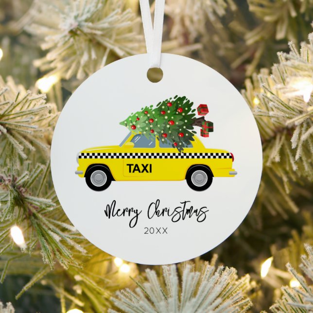 Taxi Cab Frohe Weihnachtsbaum Jahr Keepake Ornament Aus Metall (InSitu)