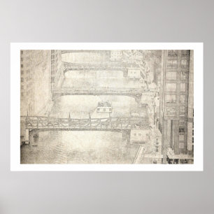 Taxi entlang des Flusses Chicago Poster