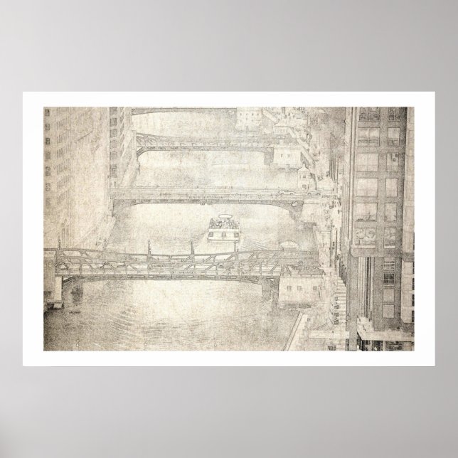 Taxi entlang des Flusses Chicago Poster (Vorne)