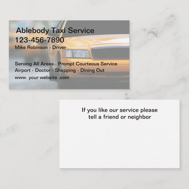 Taxi Fahrer Einfache Transportkosten Visitenkarten Visitenkarte (Vorne/Hinten)