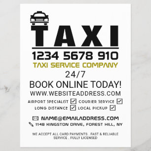 Taxi-Firmenlogo, Taxiunternehmen mit Preisliste Flyer