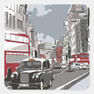Taxi in London Quadratischer Aufkleber