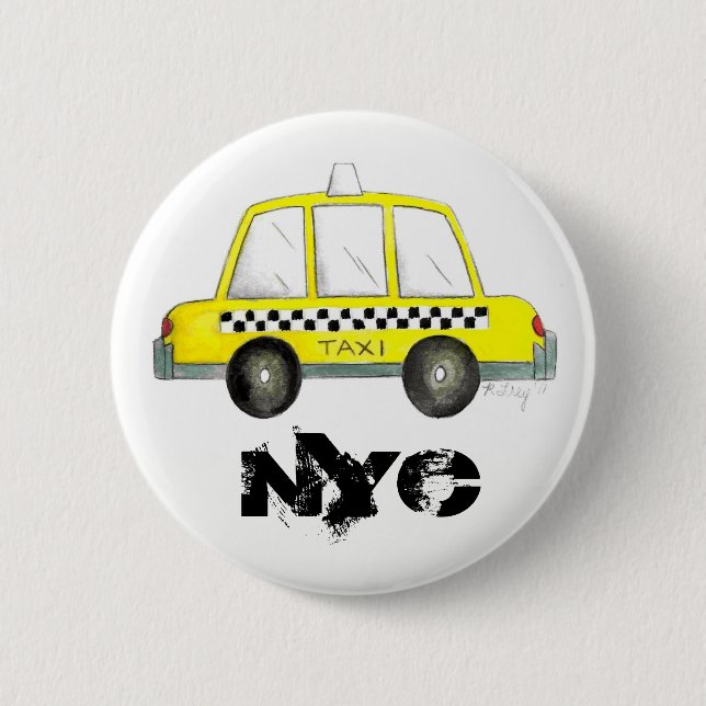 Taxi NYC Gelb New York City Karren Auto Button (Vorderseite)