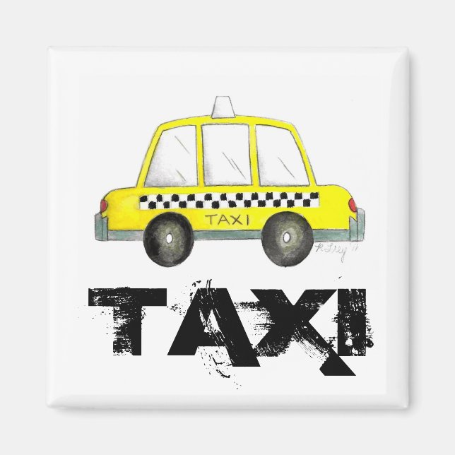 Taxi NYC Yellow New York City Checkered Cab Car Magnet (Vorne)