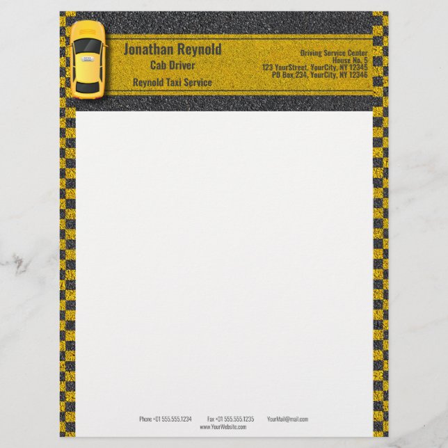 Taxi Yellow Business Cab Fahrerservice Briefbogen (Vorderseite)