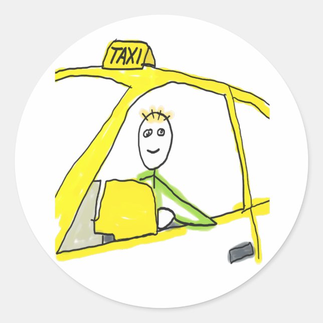 Taxifahrer Stickman Runder Aufkleber (Vorderseite)