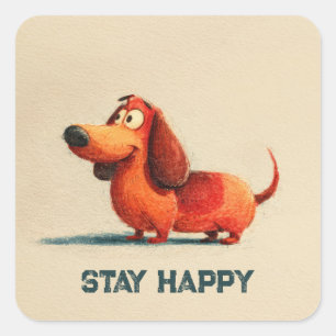 Tay Happy Dog – Süße positive Kunst mit Zitat Quadratischer Aufkleber