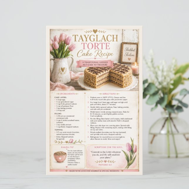 Tayglach-Torte-Kuchen, rosa florale rustikale Farm (Stehend Vorderseite)