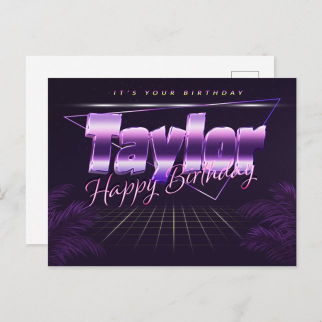 Taylor Name Vorname lila Postkarte Geburtstag (Vorne/Hinten)