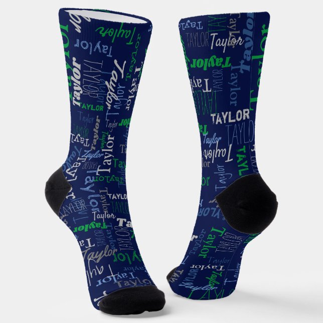 Taylor personalisierter Name grüne graue Socken (Gewinkelt)