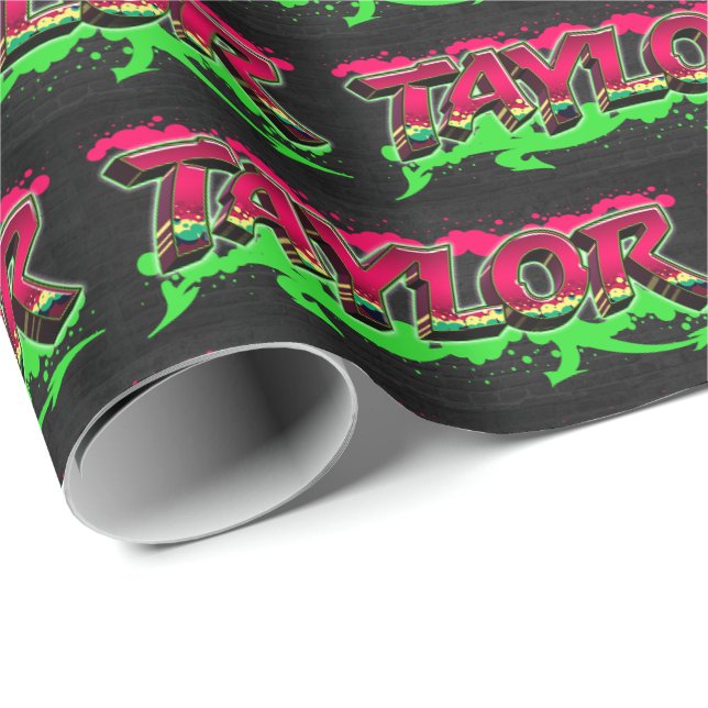 Taylor Vorname Name Graffiti red green Geschenkpapier (Rolleneckpunkt)