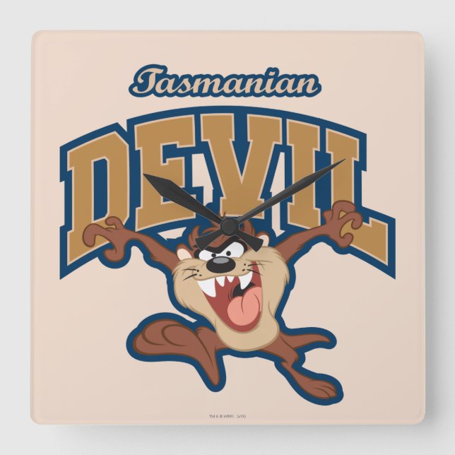 TAZ™ Tasmanian Devil Patch Quadratische Wanduhr (Vorderseite)