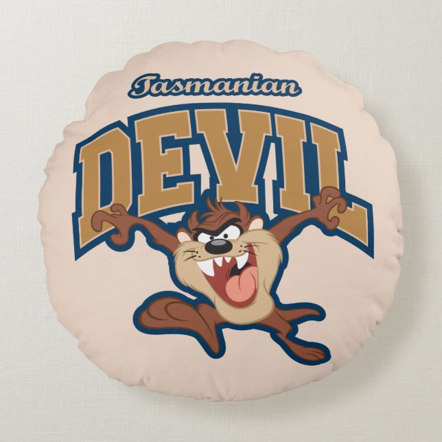 TAZ™ Tasmanian Devil Patch Rundes Kissen (Vorderseite)