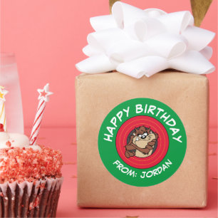 TAZ™ Through LOONEY TUNES™ Circle   Happy Birthday Runder Aufkleber