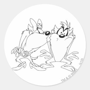 TAZ™ und She-Devil Runder Aufkleber