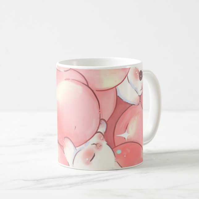 Taza Adorable de Diseño de conejitos fondo rosa Kaffeetasse (VorderseiteRechts)