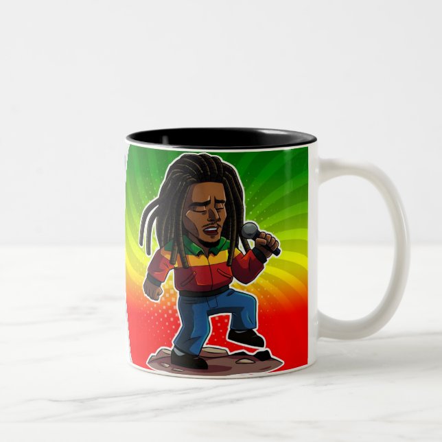 taza Bob Marley Estilo Caricatura | Rasta Regg Zweifarbige Tasse (Rechts)