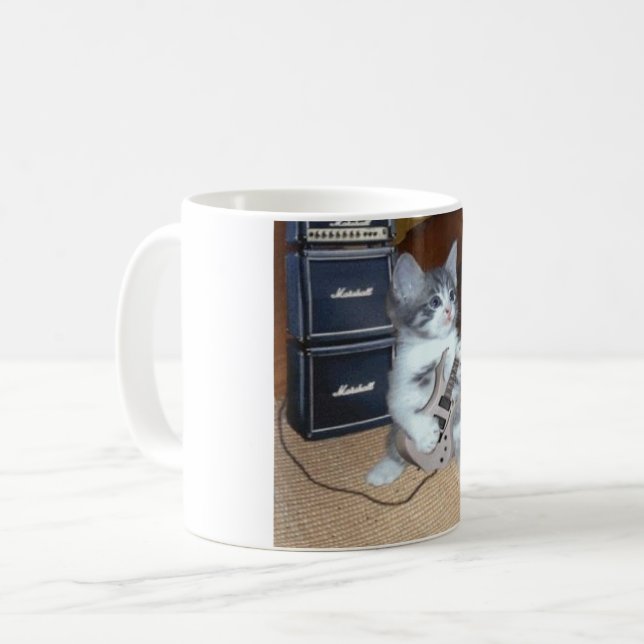 Taza con gato rockero tocando guitarra . kaffeetasse (Vorderseite Links)
