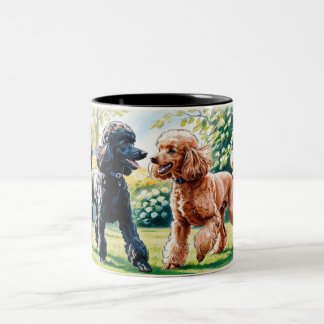 Taza de cerámica con dos caniches juguetones  zweifarbige tasse