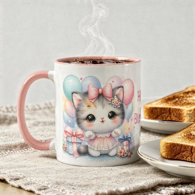 Taza de Cumpleaños con Gatito y Globos  Tasse (Von Creator hochgeladen)