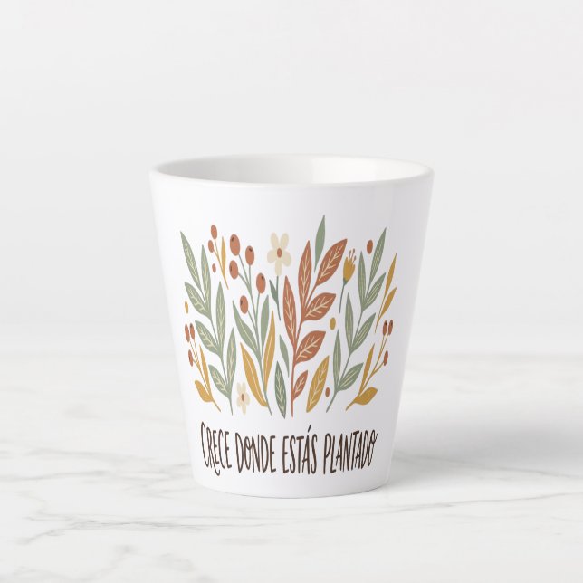 Taza Latte Motivacional Flores Boho Milchtasse (Vorderseite)