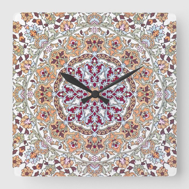 Tazhib decorado del arte persa, mandala persa quadratische wanduhr (Vorderseite)
