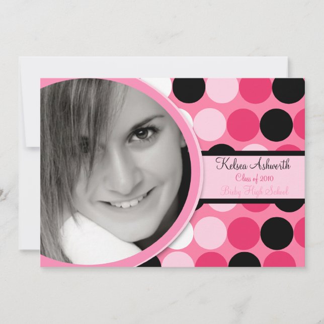 {TBA} 12x18 Pink Polka Foto Abschluss Einladung (Vorderseite)