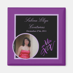 {TBA} 2"x2" Mis XV Lila Ankündigungs-Magnet Magnet