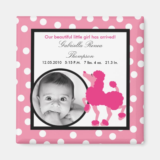 {TBA} 2"x2"Pink Poodle Paris Ankündigungsmagnet Magnet (Vorne)