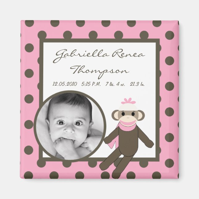 {TBA} 2"x2" Pink Sock Monkey Ankündigung Magnet (Vorne)