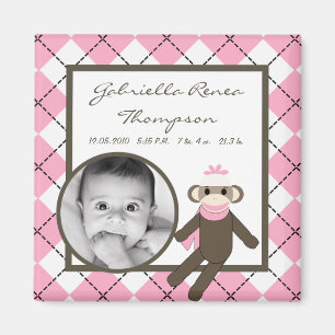 {TBA} 2"x2" Pink Sock Monkey Ankündigung Magnet