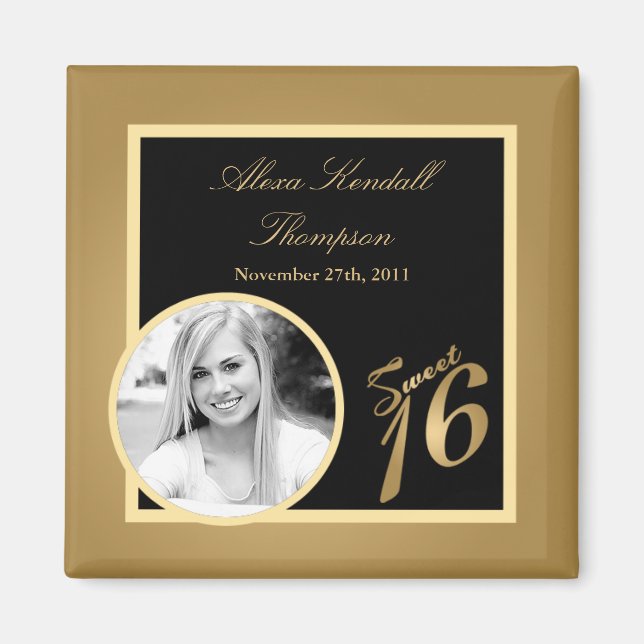 {TBA} 2"x2" Sweet 16 Gold Announcement Magnet (Vorne)