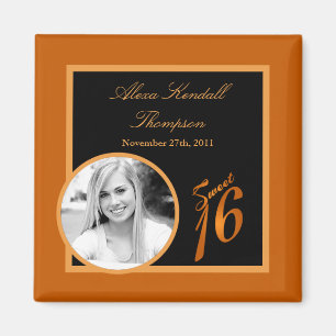 {TBA} 2"x2" Sweet 16 Orange Announcement Magnet