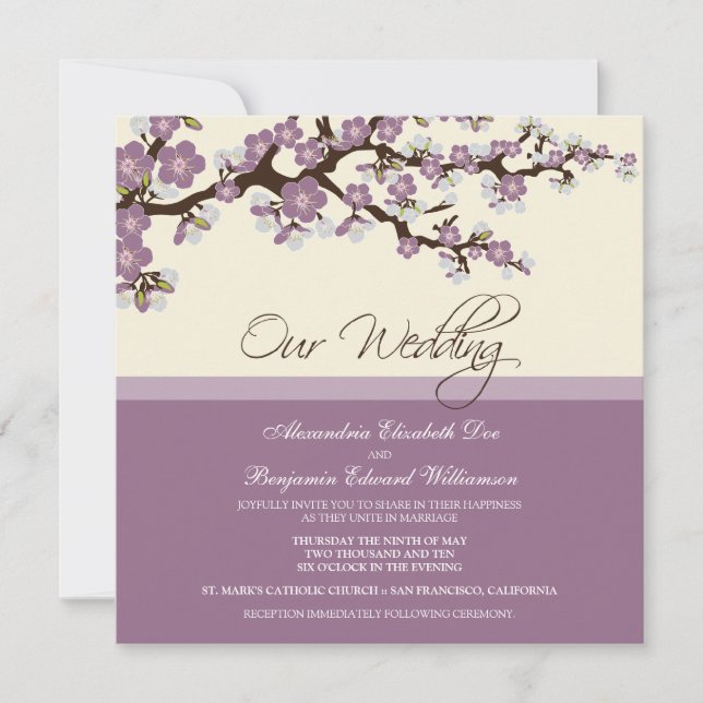 {TBA} Cherry Blossom Wedding Invitation (lilac) Einladung (Vorderseite)