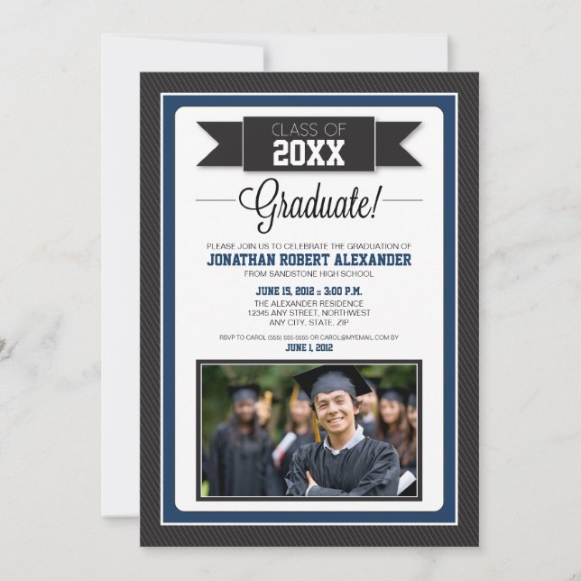{TBA} Classic Graduation Party Invitation (Marine) Einladung (Vorderseite)