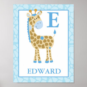{TBA} Dschungel-Giraffe-Blauer-Junge-Name-Druck Poster