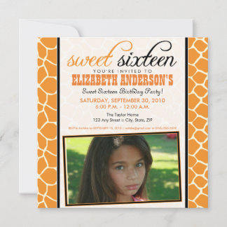 {TBA} Giraffe Sweet 16 Party Einladung (orange)