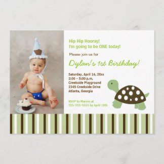 {TBA} Green Mod Dot Turtle Birthday Einladung 12x1